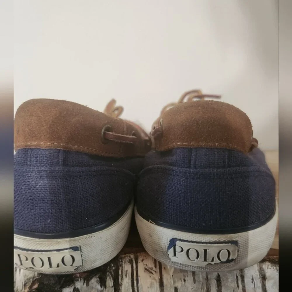 Polo by Ralph Lauren Size 10D Blue Linen Boat Shoes with Moccasin Toe‎